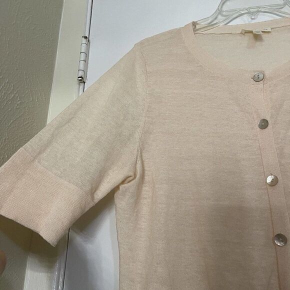 EILEEN FISHER short sleeve peach orange linen blend lightweight cardigan Large - Picture 4 of 7